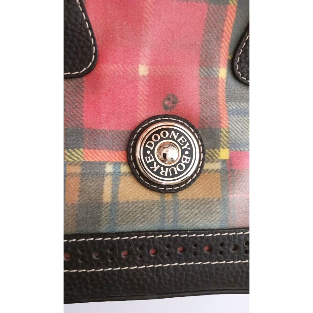 VTG Dooney & Bourke Madras Plaid Ladybug Satchel Top Handle Bag Blk Pebbled Trim - Picture 9 of 13